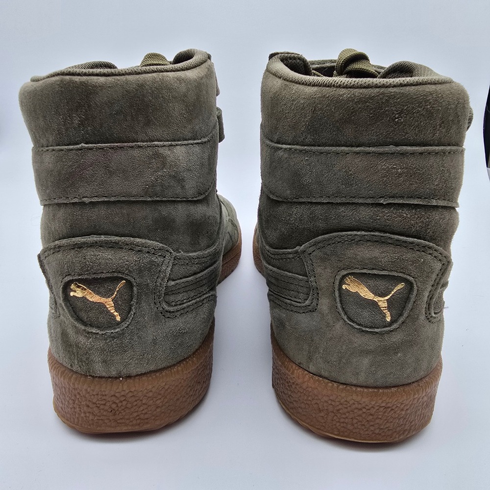 Puma Sky II Hi Olive Green Suede Gum Sole High Top Sneakers Women Gold Logo - Picture 5 of 6